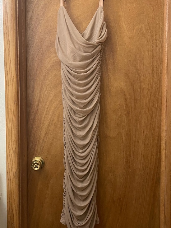 SHEIN Dresses & Skirts - SHEIN Nude Ruched Strapless Cowl Midi Dress